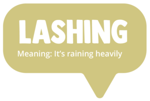 Lashing. Meaning: It's raining heavily
