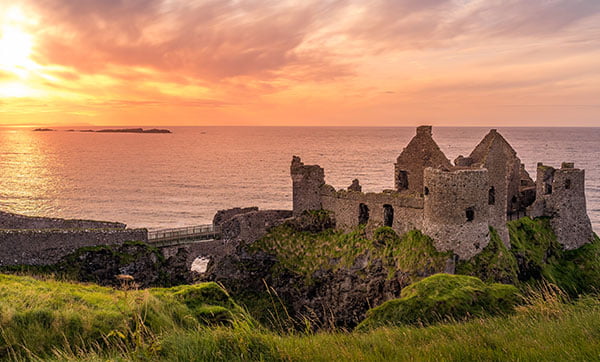 Old castle ruin by the sea in Ireland